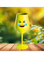 SMAJLÍK PLAČÍCÍ SMÍCHY - žlutá nerozbitná sklenice na víno 470 ml
