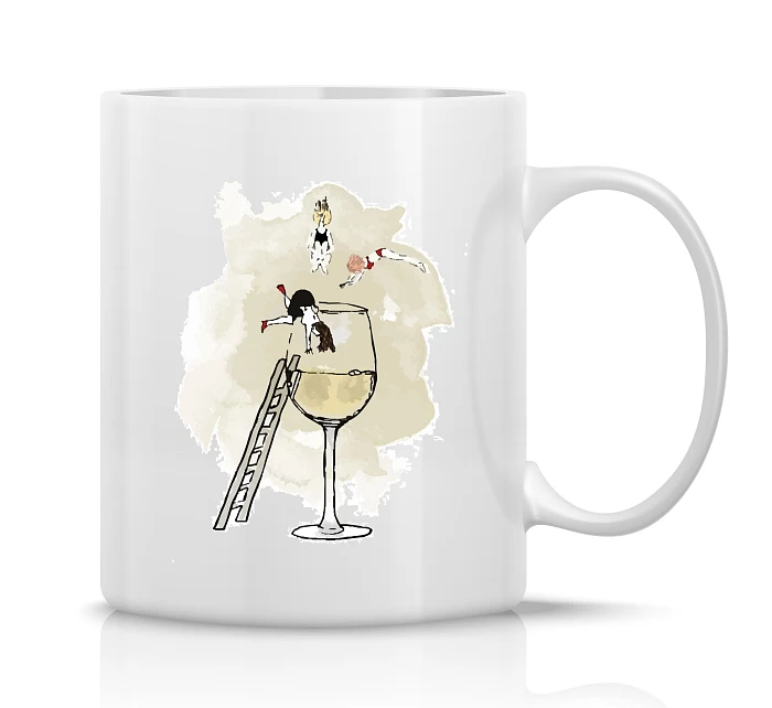 SKOK DO VÍNA - klasický bílý keramický hrníček 300 ml SKOK DO VÍNA - klasický bílý keramický hrníček 300 ml