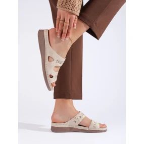 Luxusní  nazouváky hnědé dámské na plochém podpatku