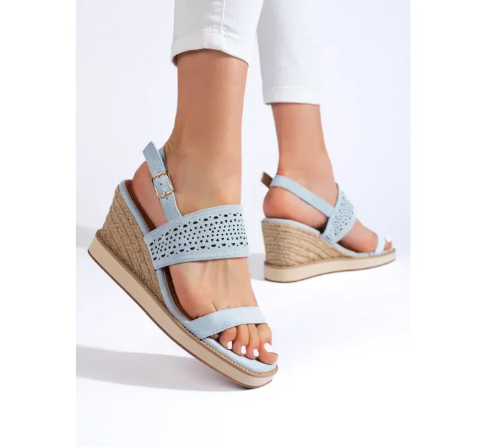 Designové modré sandály dámské na klínku Designové modré sandály dámské na klínku