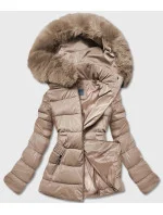 Béžová krátká lesklá dámská bunda (B8090-46)