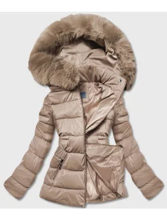 Béžová krátká lesklá dámská bunda (B8090-46)