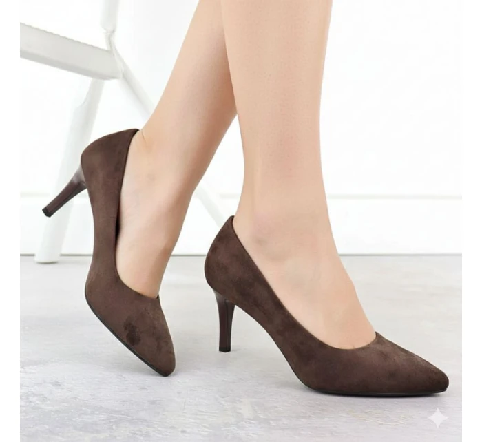 Dámské čokoládové semišové lodičky na jehlovém podpatku Sergio Leone 1336