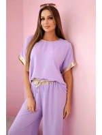Viskózový komplet se zlatým lemováním světle fialová