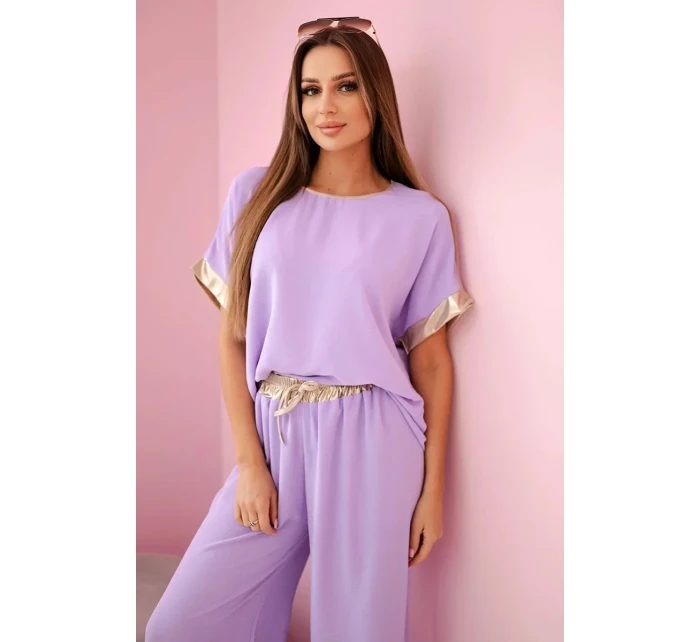 Viskózový komplet se zlatým lemováním světle fialová