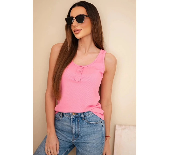 Dámská žebrovaná halenka na ramínkách s knoflíkem světle růžová