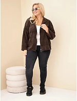 Dámská plus size manšestrová mikina s kapucí a zipem oversize hnědá Dámská plus size manšestrová mikina s kapucí a zipem oversize hnědá