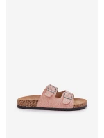 Textilové pantofle na korkové podrážce s přezkami růžové Atera Textilové pantofle na korkové podrážce s přezkami růžové Atera