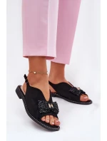 Dámské Sandály S Mašlí Na Plochém Podpatku model 21696702 Černé - S.Barski