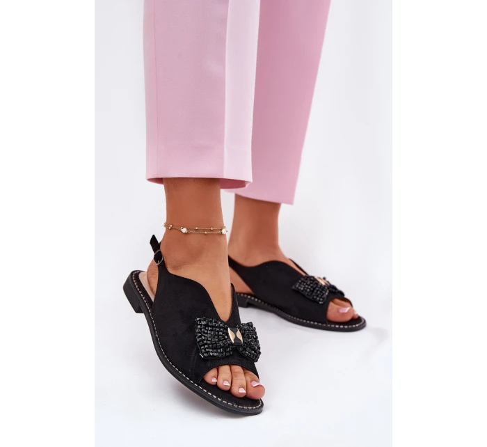 Dámské Sandály S Mašlí Na Plochém Podpatku model 21696702 Černé - S.Barski