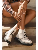 Zateplené dámské kotníkové boty na platformě na šněrování světlé béžové model 21710996 - Boto