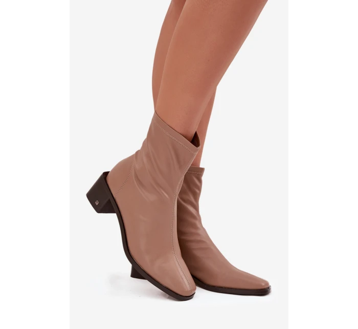 Dámské kotníkové boty na podpatku Vinceza 23-10791 Béžové