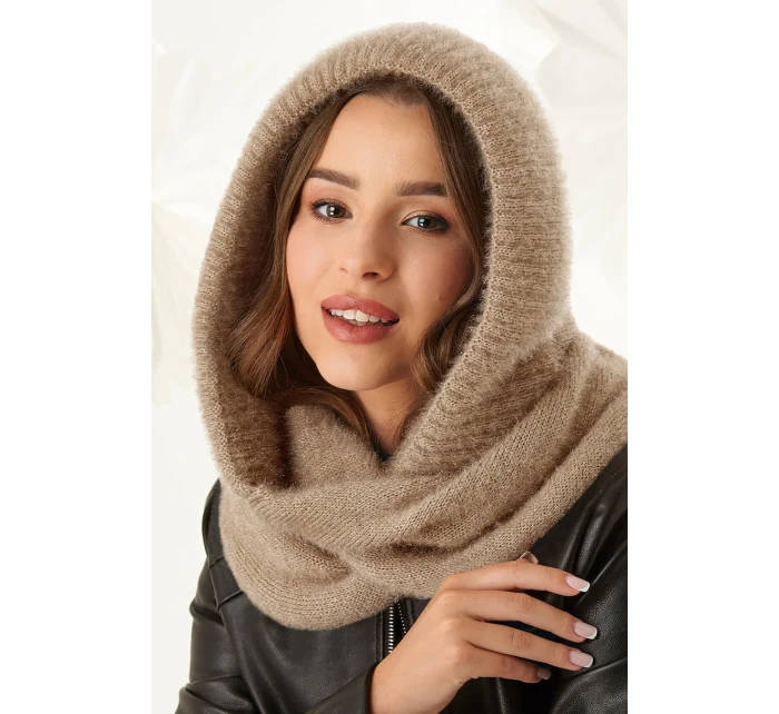 Dámská komínová šála s kapucí model 21911493 béžová - AJS Dámská komínová šála s kapucí model 21911493 béžová - AJS
