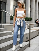 Jeansy damskie niebieskie z paskiem model 22102013 - FashionStreet