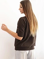 Dámský svetr z viskózy s krátkým rukávem hnědý