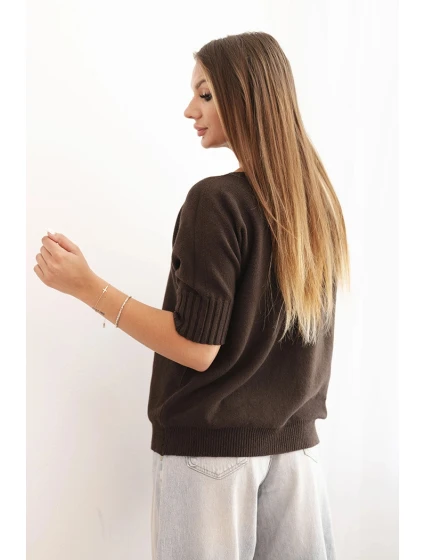 Dámský svetr z viskózy s krátkým rukávem hnědý