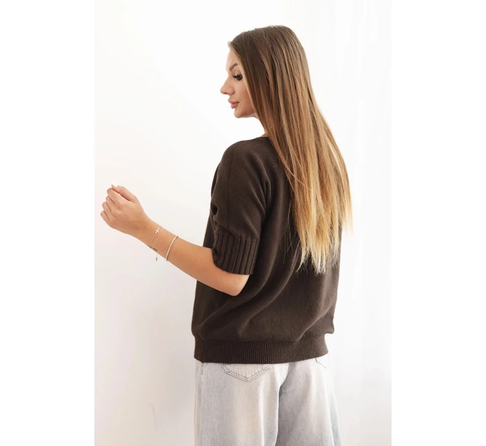 Dámský svetr z viskózy s krátkým rukávem hnědý