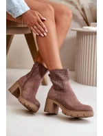 Dámské botky na podpatku na zip eko semišové hnědé model 21668049 - Boto