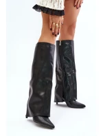 Zateplené kozačky na jehlovém podpatku s ohrnutým svrškem černé model 21677862 - Boto