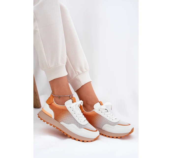 Kožené Sportovní Boty S Dámské  Oranžové model 21691274 - VINCEZA