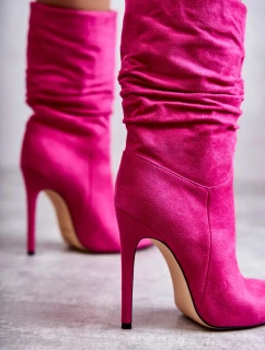 Dámské mačkané kozačky kozačky růžové Laguna