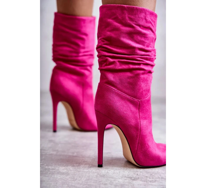 Dámské mačkané kozačky kozačky růžové Laguna Dámské mačkané kozačky kozačky růžové Laguna