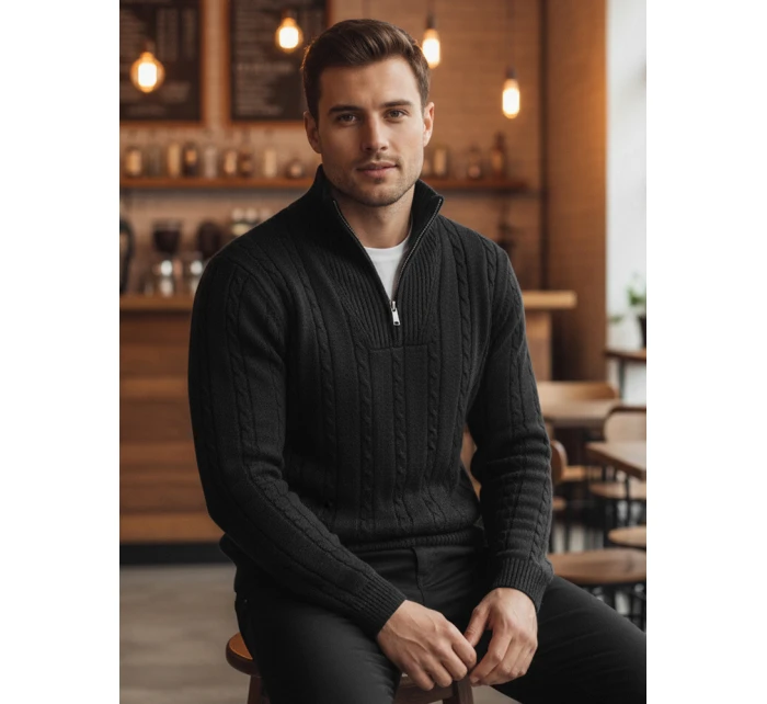 Pánský svetr s límečkem černý Dstreet model 21994047 - FashionStreet