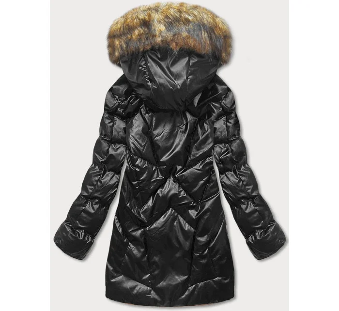 Černo-hnědá dámská zimní bunda s kapucí (5m775-392) Černo-hnědá dámská zimní bunda s kapucí (5m775-392)