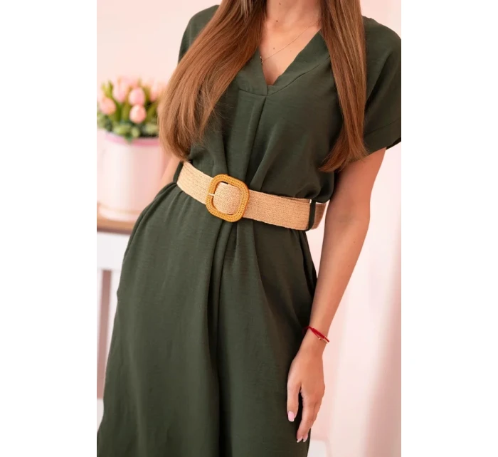 Šaty s ozdobným páskem khaki Šaty s ozdobným páskem khaki