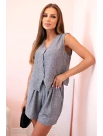 Dámská viskózová souprava – vesta na knoflíky a šortky grafitová melanž Dámská viskózová souprava – vesta na knoflíky a šortky grafitová melanž