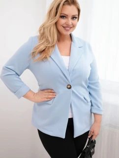 Dámská model 21951891 z viskózy Plus Size s dlouhým rukávem a límcem modrá - K-Fashion