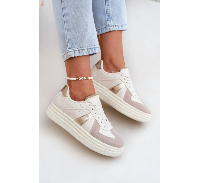 Eko Kožené Tenisky Dámské Na Platformě Béžové model 21688291 - Boto Eko Kožené Tenisky Dámské Na Platformě Béžové model 21688291 - Boto