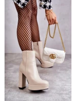 Hladké Kožené Botičky Na podpatku Béžove Kaysa Hladké Kožené Botičky Na podpatku Béžove Kaysa