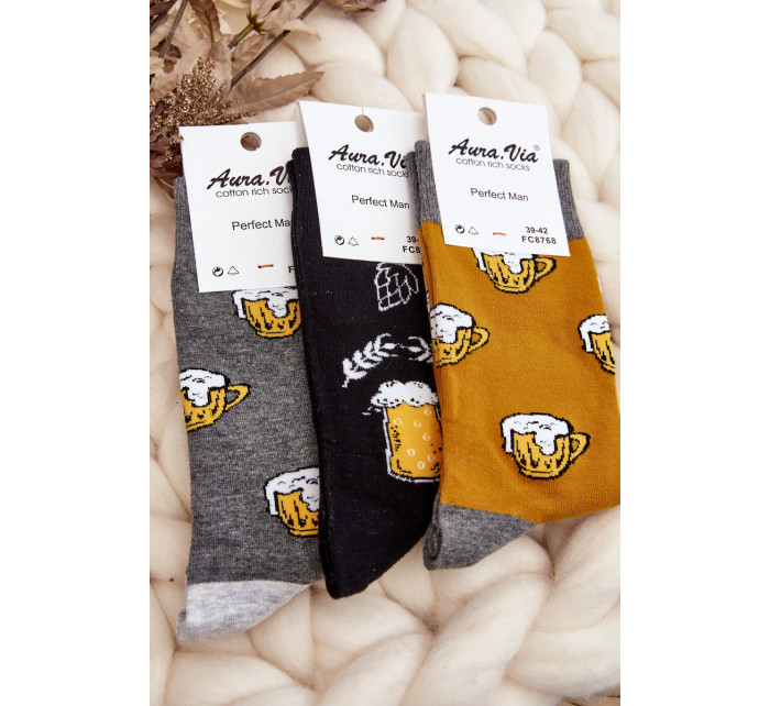 Pánské vzorované ponožky pivní žlutá a šedá