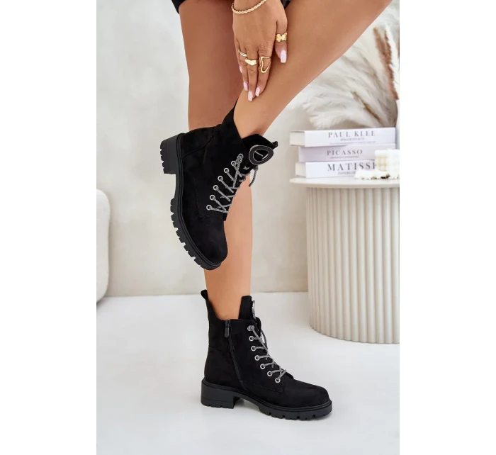 Zateplené boty s ozdobným šněrováním Vinceza Černé Zateplené boty s ozdobným šněrováním Vinceza Černé