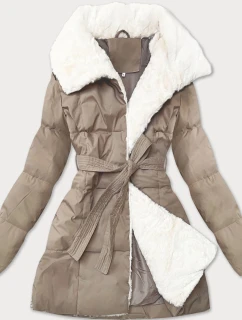 Světle béžová dámská bunda kožešinou se stojáčkem model 21469328 - J.STYLE