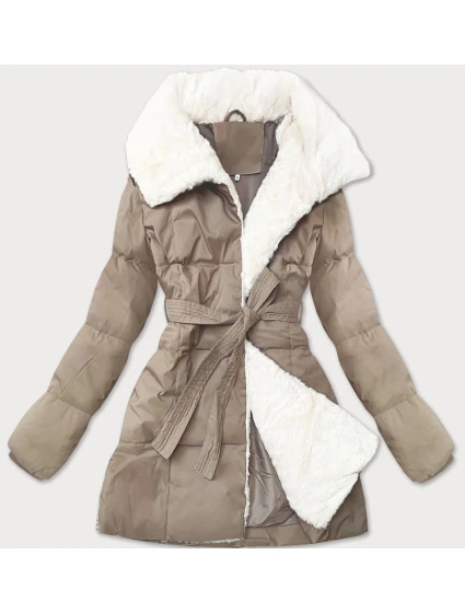 Světle béžová dámská bunda obšitá kožešinou se stojáčkem J Style (16M9165-62) Světle béžová dámská bunda obšitá kožešinou se stojáčkem J Style (16M9165-62)