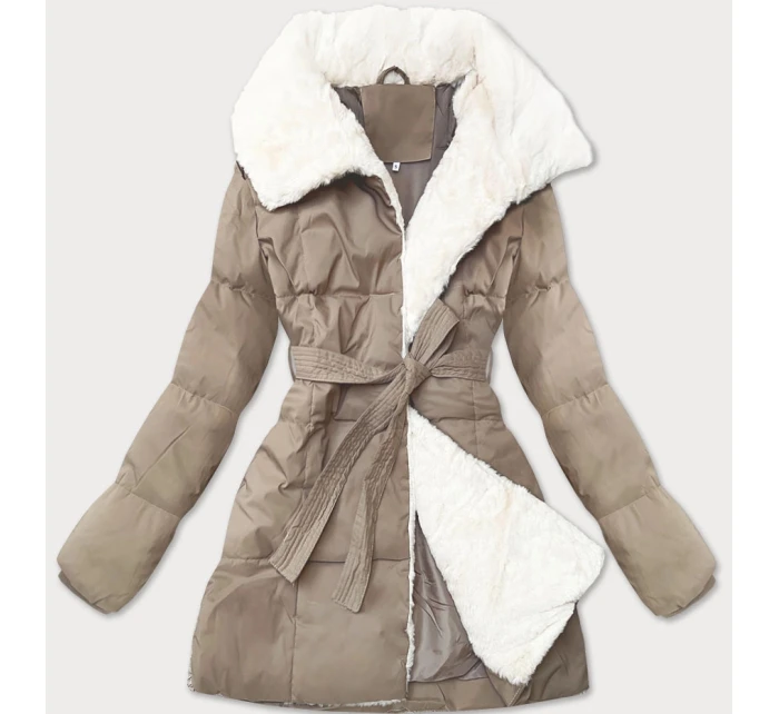 Světle béžová dámská bunda obšitá kožešinou se stojáčkem J Style (16M9165-62) Světle béžová dámská bunda obšitá kožešinou se stojáčkem J Style (16M9165-62)
