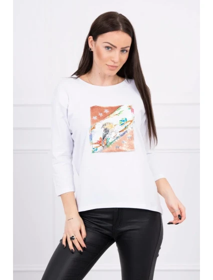 Halenka s 3D grafikou ptáka bílá Halenka s 3D grafikou ptáka bílá