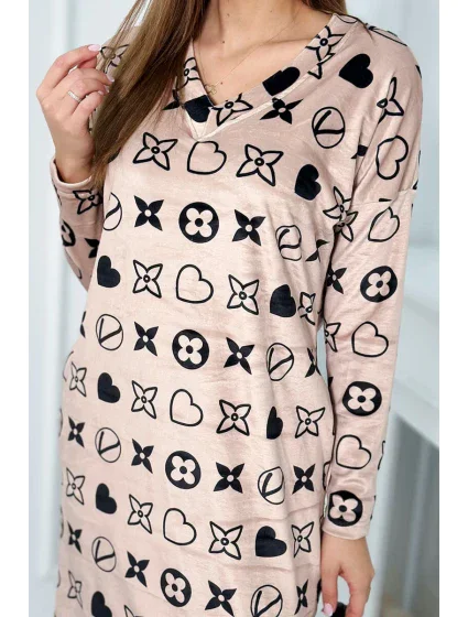 Sametové šaty s ozdobným vzorem béžový