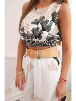 Dámská viskózová souprava top a kalhoty s listovým vzorem černý Dámská viskózová souprava top a kalhoty s listovým vzorem černý