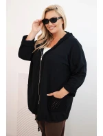Dámská mikina Plus Size bavlněná oversize s dlouhým rukávem černá