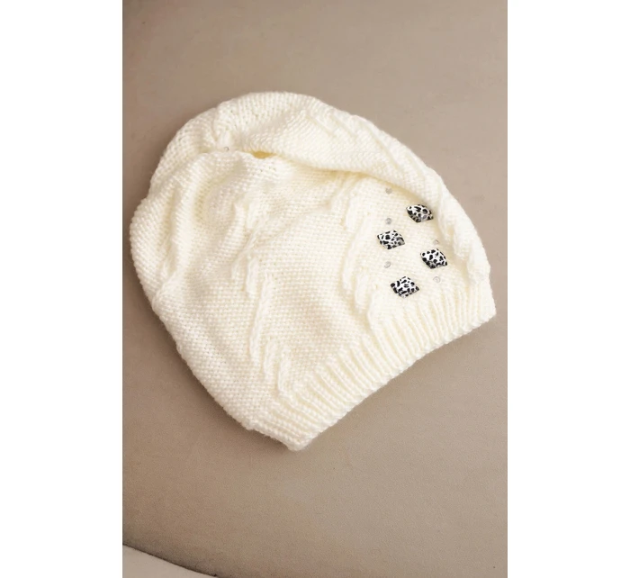 Dámská zimní čepice vlněná s krystaly a vzorem model 21859341 mocca - K-Fashion