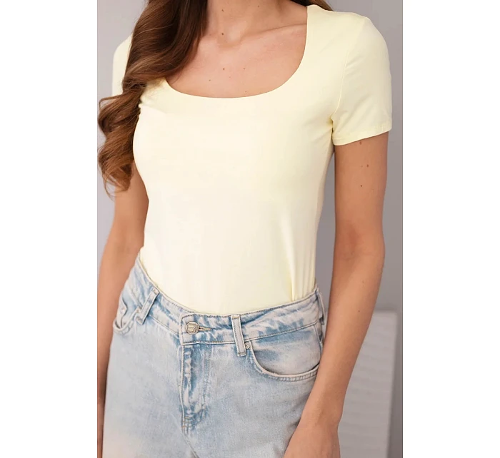 Dámská bambusová halenka s krátkým rukávem a širokým výstřihem basic žlutá Dámská bambusová halenka s krátkým rukávem a širokým výstřihem basic žlutá