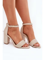 Dámské sandály na podpatku s pleteným páskem béžové model 21698571 - EVENTO