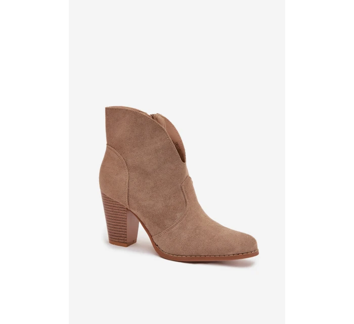 Dámské kotníkové boty na podpatku z ekokůže béžové model 21711571 - Boto