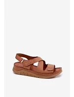 Kožené dámské sandály na platformě model 22208623 Camel - Maciejka Kožené dámské sandály na platformě model 22208623 Camel - Maciejka
