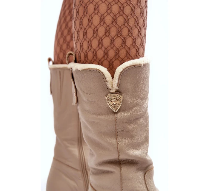 Dámské béžové kožené boty s vlnou Bayla