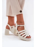 Dámské lakované kožené sandály na sloupku - světle béžové Vinceza Dámské lakované kožené sandály na sloupku - světle béžové Vinceza