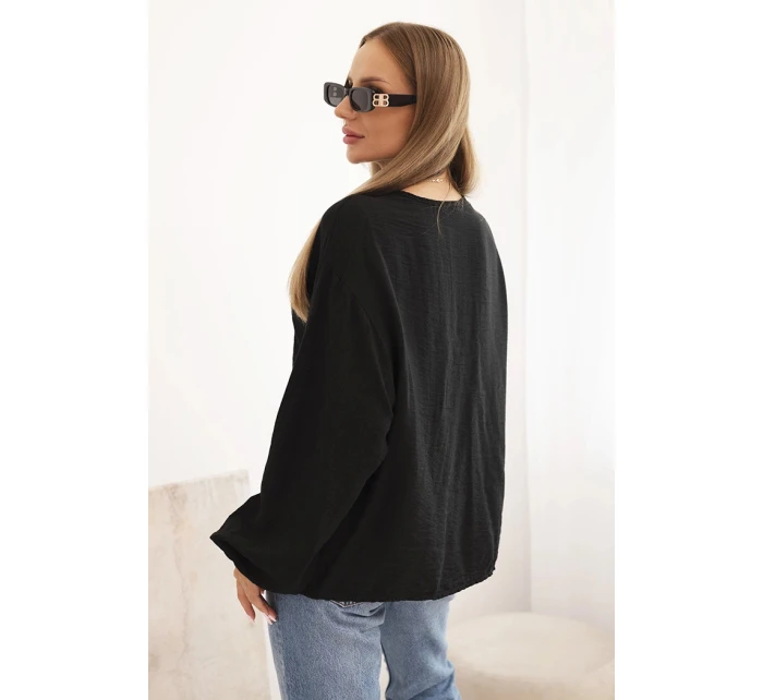 Dámská blůza s s výstřihem a ozdobou černá model 21266188 - K-Fashion